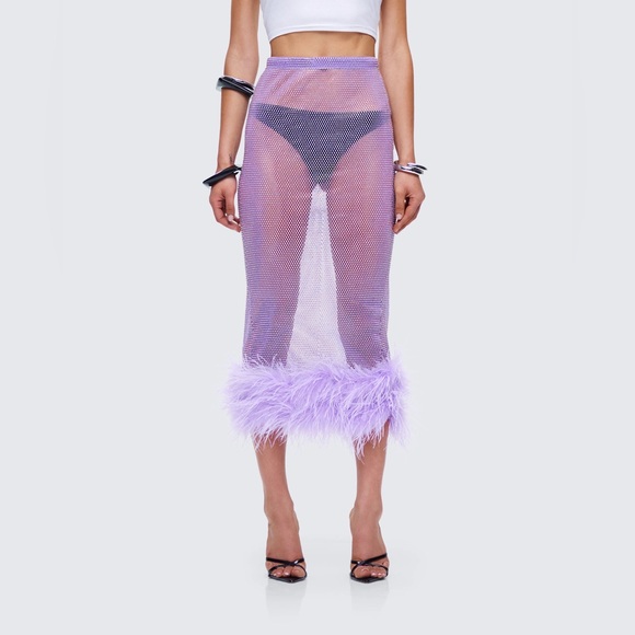 Finesse Ophira Lavender Rhinestone Feather Trim Skirt - Picture 3 of 7